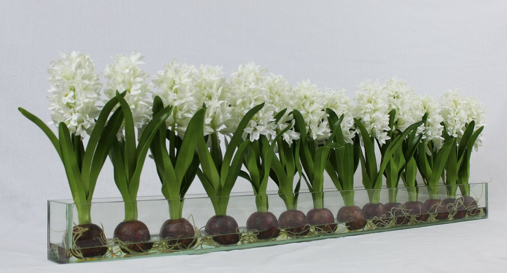 122 Cm Casa Moderna Pot Plateau en Verre avec Blanc Jacinthes