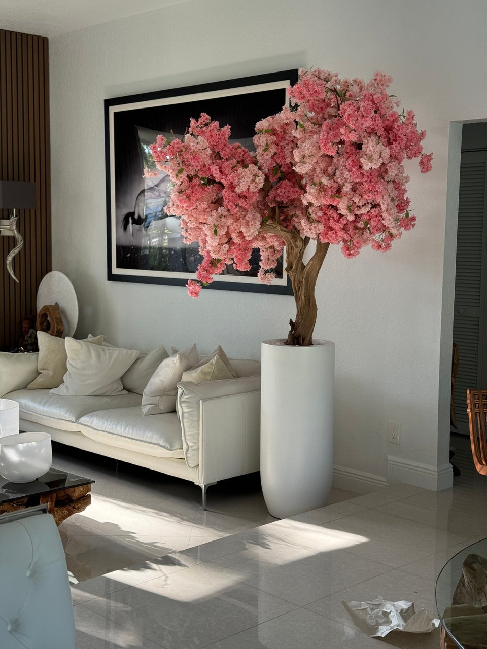 Blanc Mat St. Tropez Pot avec Personnalisé Made Rose Fleurs de Cerisier Arbre