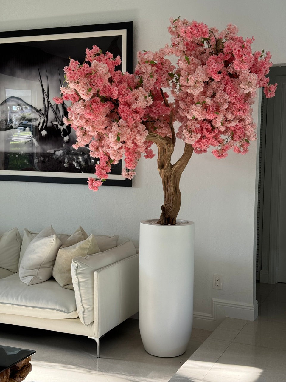 Blanc Mat St. Tropez Pot avec Personnalisé Made Rose Fleurs de Cerisier Arbre