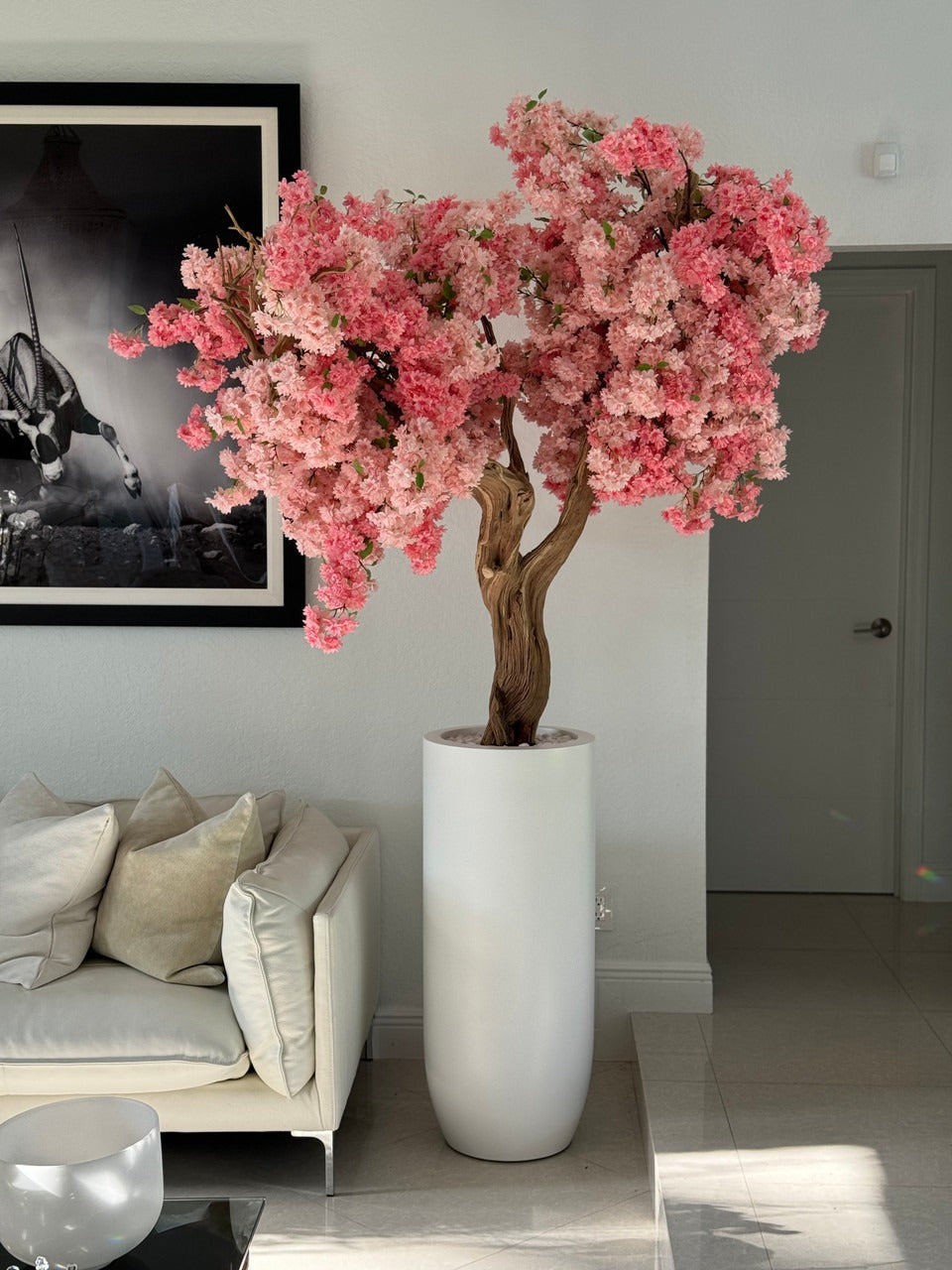 Blanc Mat St. Tropez Pot avec Personnalisé Made Rose Fleurs de Cerisier Arbre