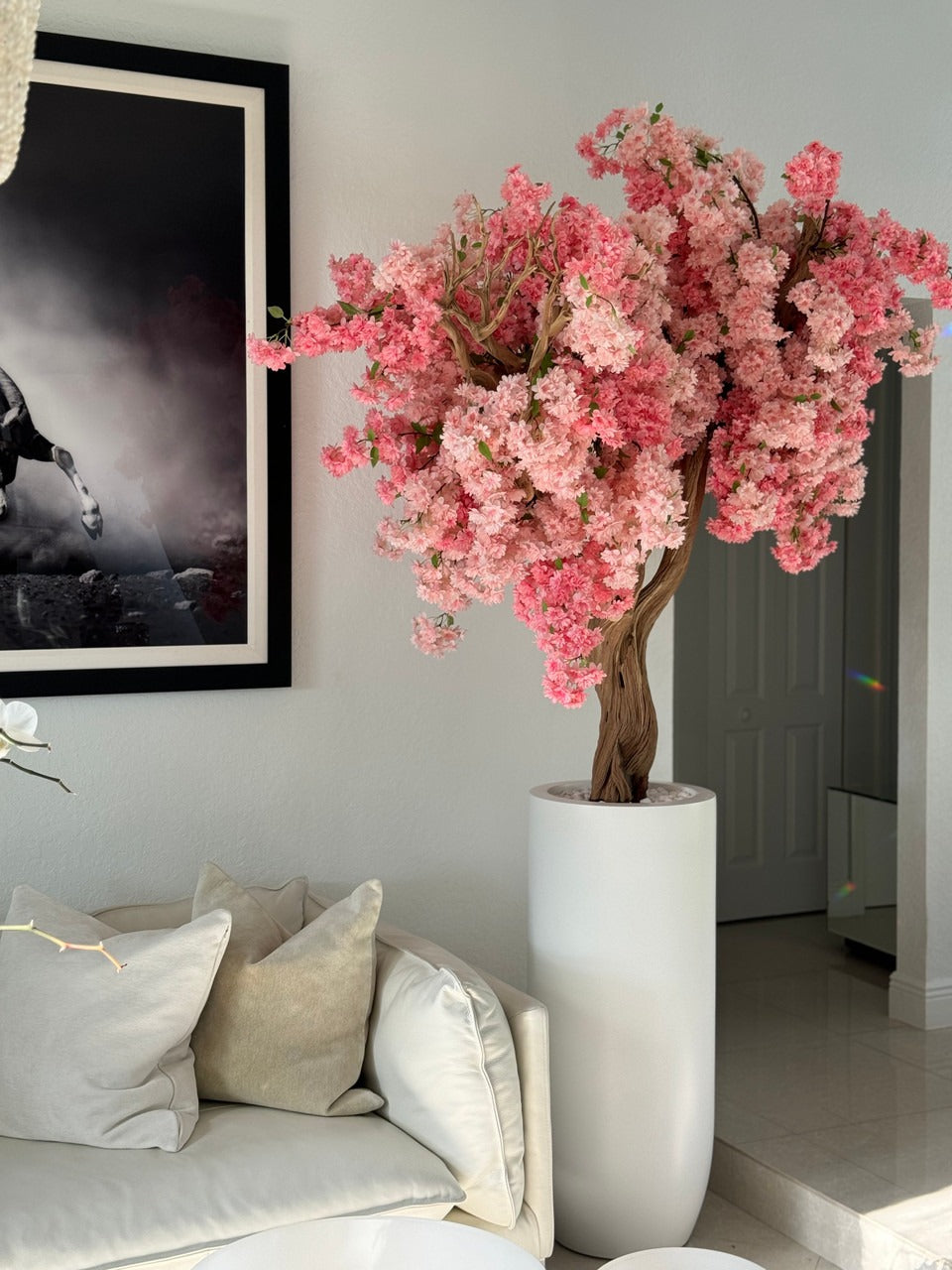 Blanc Mat St. Tropez Pot avec Personnalisé Made Rose Fleurs de Cerisier Arbre