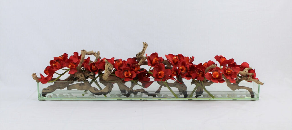 122 Cm Casa Moderna Pot Plateau en Verre avec Rouge Cymbidiums