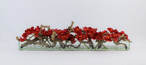 122 Cm Casa Moderna Pot Plateau en Verre avec Rouge Cymbidiums