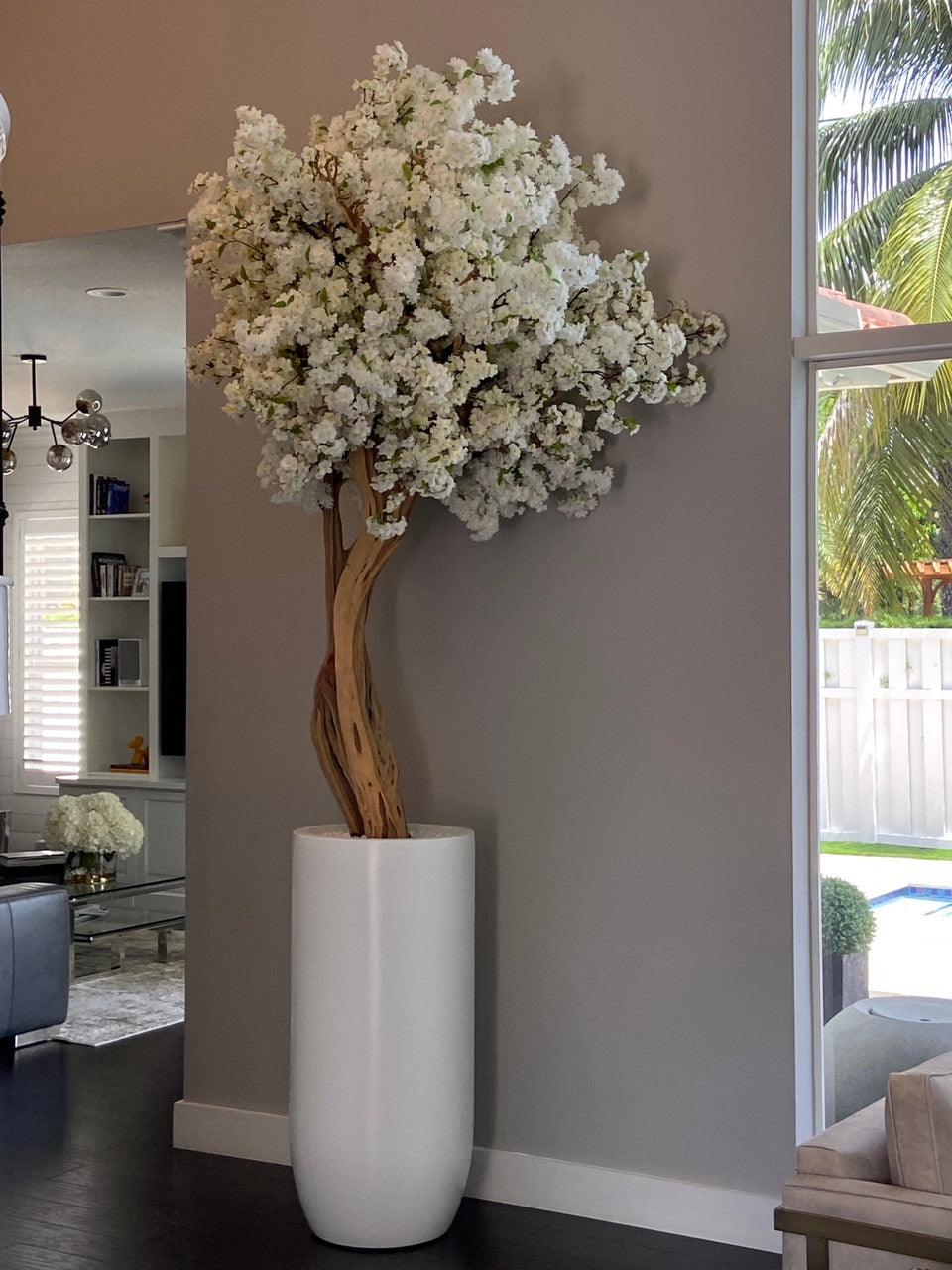 Mat Beige St. Tropez Pot avec Personnalisé Made Blanc Fleurs de Cerisier Arbre