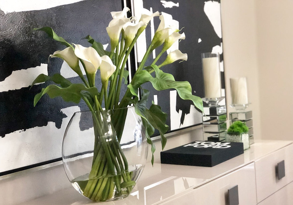 Vase Lune avec Blanc Arums
