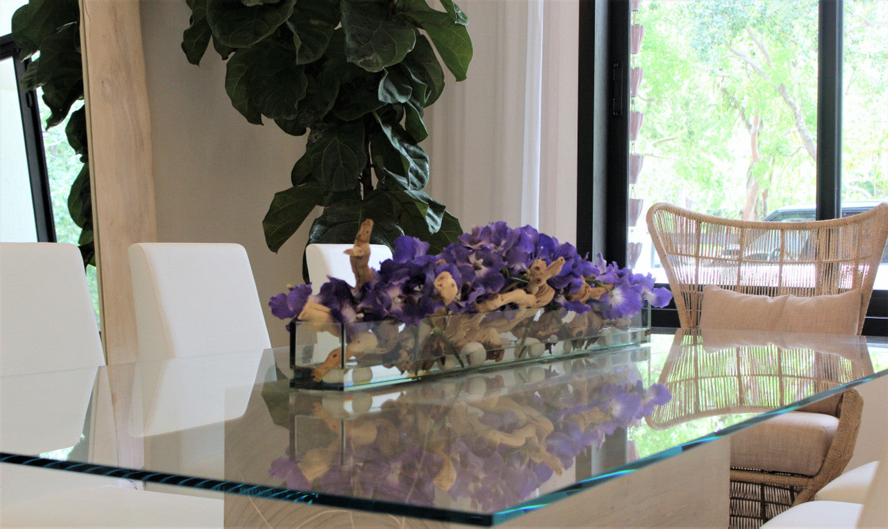 122 Cm Casa Moderna Pot Plateau en Verre avec Violet Vandas