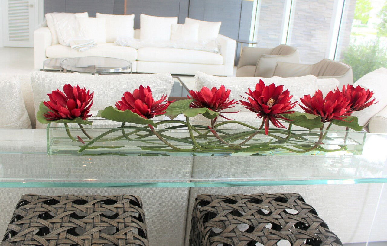 122 Cm Casa Moderna Pot Plateau en Verre avec Rouge Water Lilies
