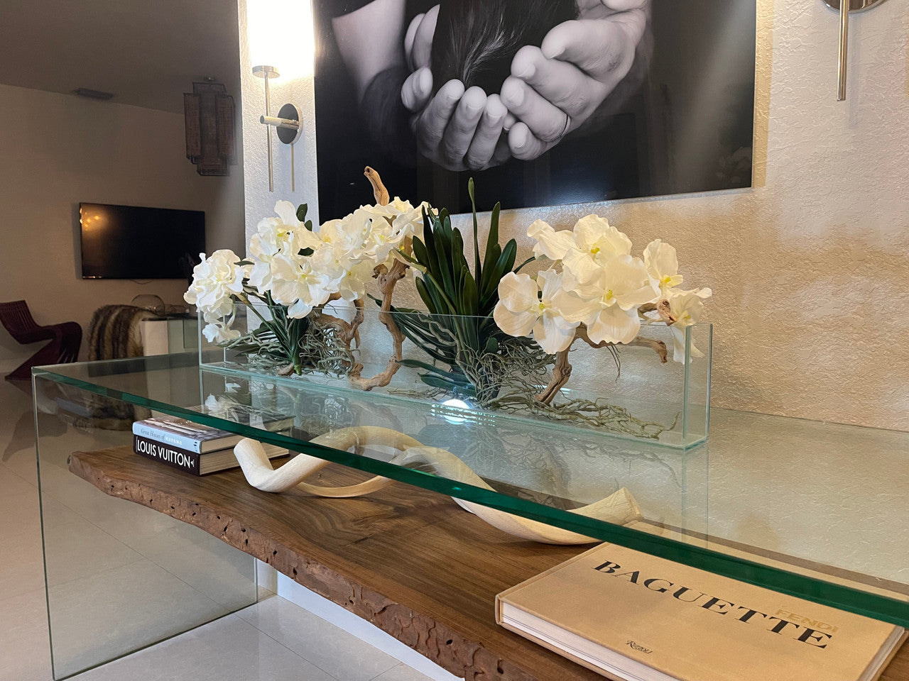 122 Cm Slim Casa Moderna avec Blanc Orchidées Vanda.