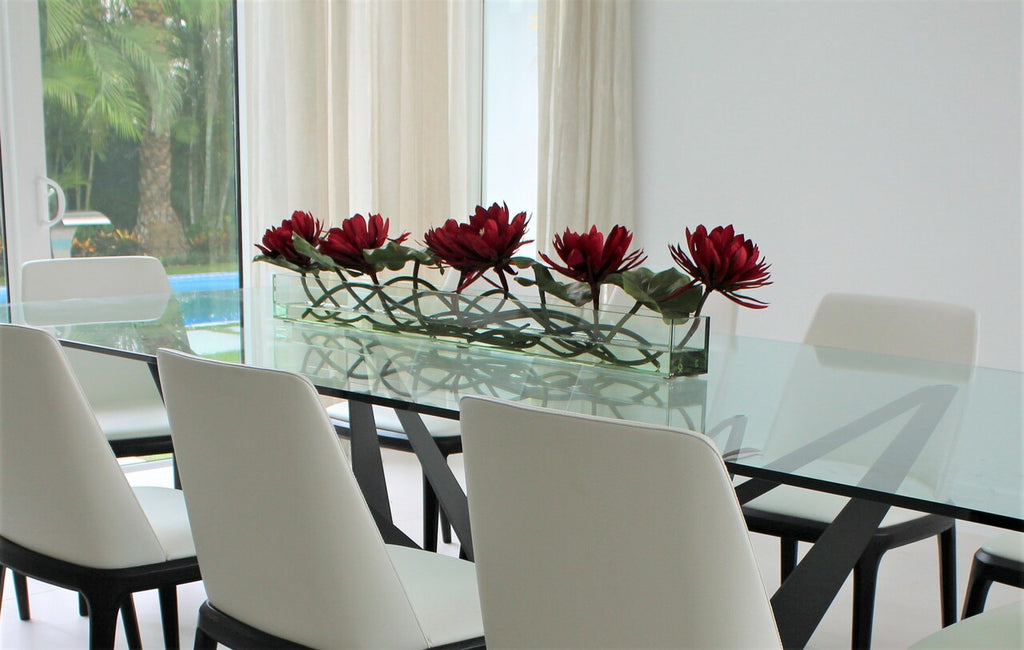 122 Cm Casa Moderna Pot Plateau en Verre avec Rouge Water Lilies