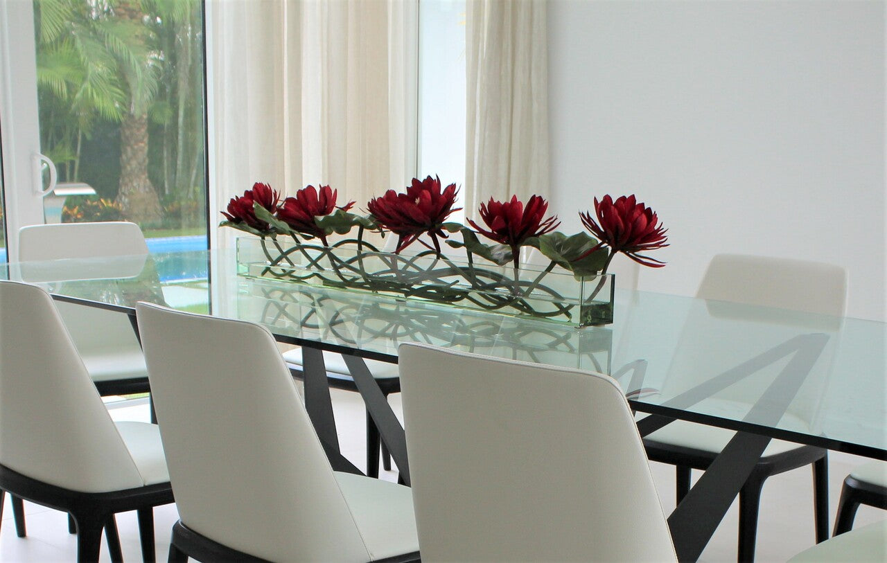 122 Cm Casa Moderna Pot Plateau en Verre avec Rouge Water Lilies