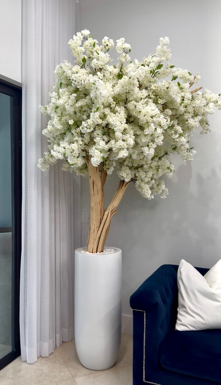 Blanc Mat St. Tropez Pot avec Personnalisé Made Blanc Fleurs de Cerisier Arbre