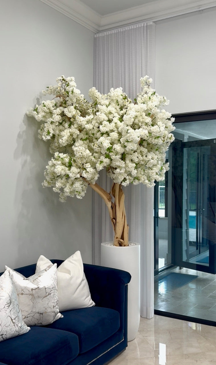 Blanc Mat St. Tropez Pot avec Personnalisé Made Blanc Fleurs de Cerisier Arbre