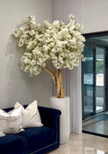 Blanc Mat St. Tropez Pot avec Personnalisé Made Blanc Fleurs de Cerisier Arbre
