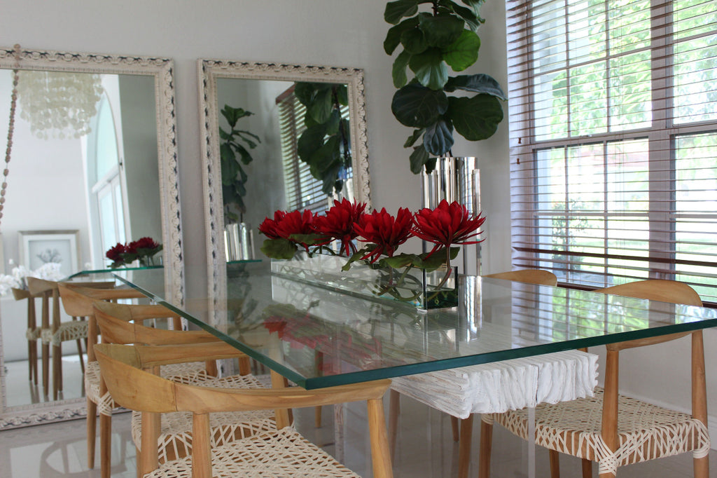 122 Cm Casa Moderna Pot Plateau en Verre avec Rouge Water Lilies