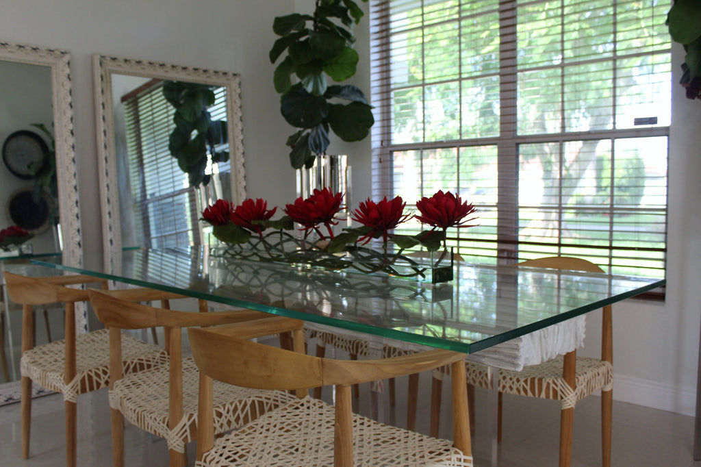 122 Cm Casa Moderna Pot Plateau en Verre avec Rouge Water Lilies