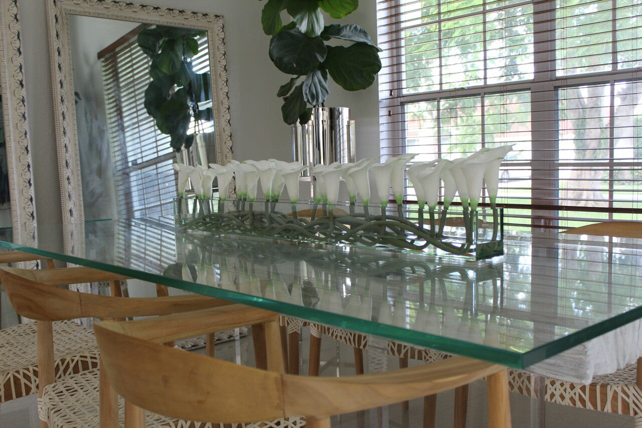 122 Cm Casa Moderna Pot Plateau en Verre avec Blanc Arums