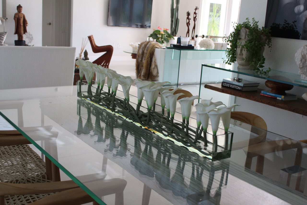 122 Cm Casa Moderna Pot Plateau en Verre avec Blanc Arums