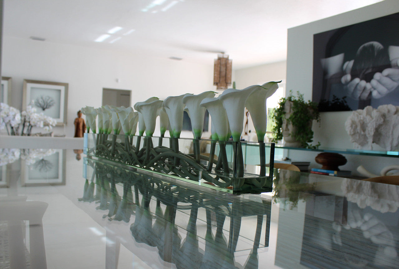 122 Cm Casa Moderna Pot Plateau en Verre avec Blanc Arums