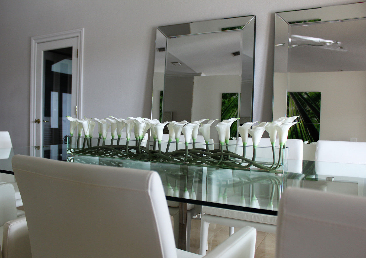 122 Cm Casa Moderna Pot Plateau en Verre avec Blanc Arums