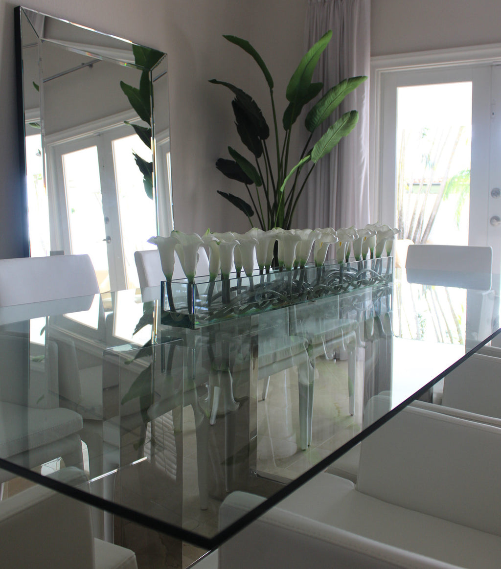 122 Cm Casa Moderna Pot Plateau en Verre avec Blanc Arums