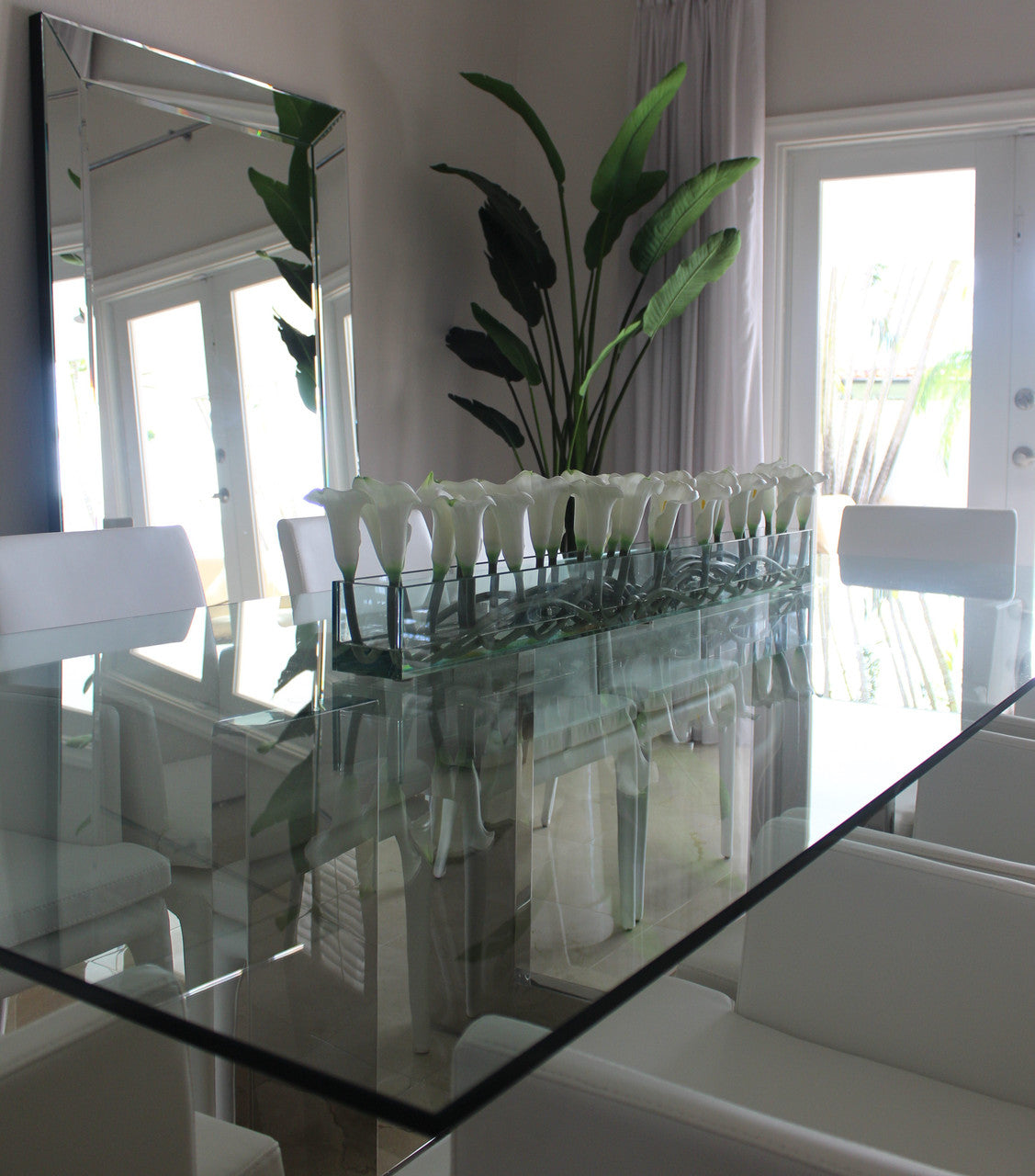 122 Cm Casa Moderna Pot Plateau en Verre avec Blanc Arums