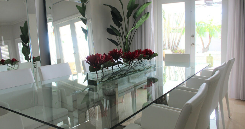 122 Cm Casa Moderna Pot Plateau en Verre avec Rouge Water Lilies