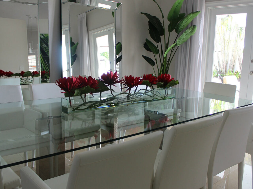 122 Cm Casa Moderna Pot Plateau en Verre avec Rouge Water Lilies