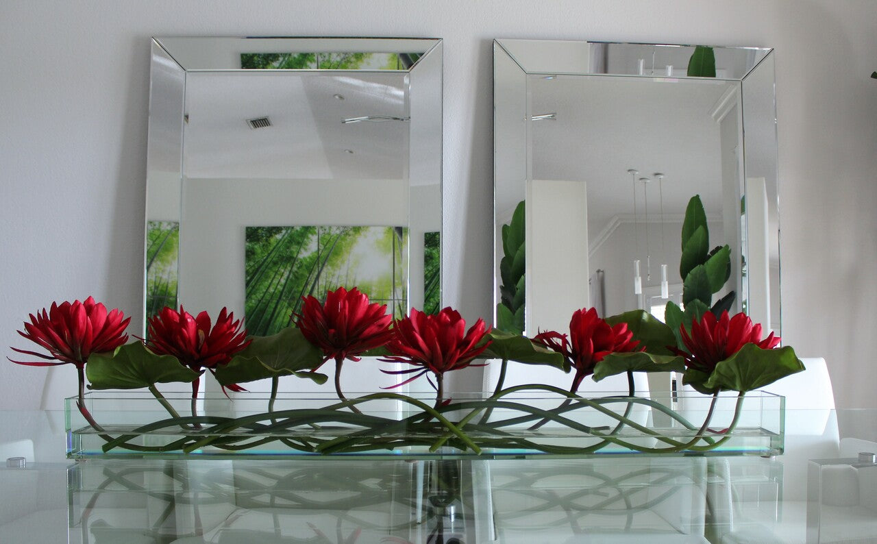 122 Cm Casa Moderna Pot Plateau en Verre avec Rouge Water Lilies