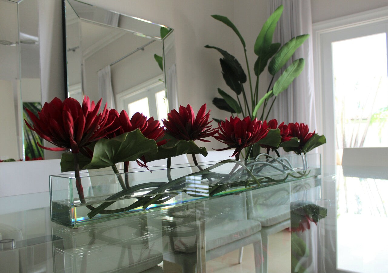 122 Cm Casa Moderna Pot Plateau en Verre avec Rouge Water Lilies