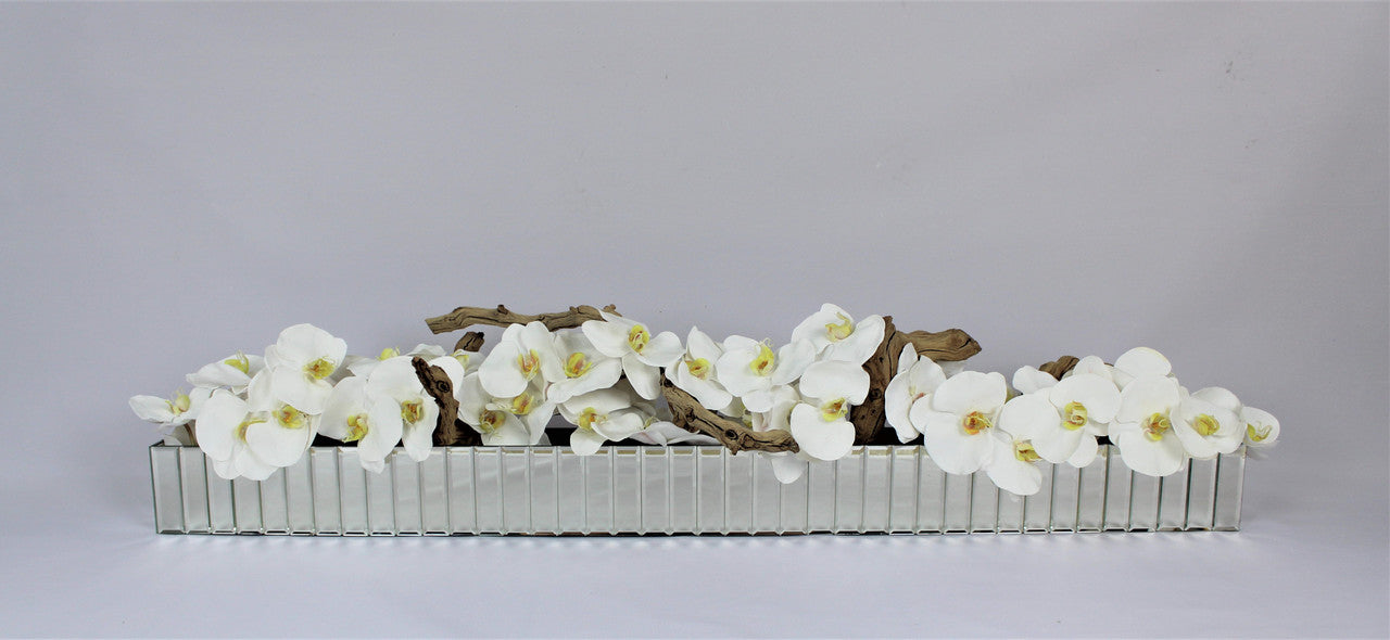 122 Cm Dazzle Mirrored Pot avec Blanc Orchidées