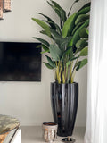 San Jose Fluted Pot en Noir Brillant avec Birds de Paradise
