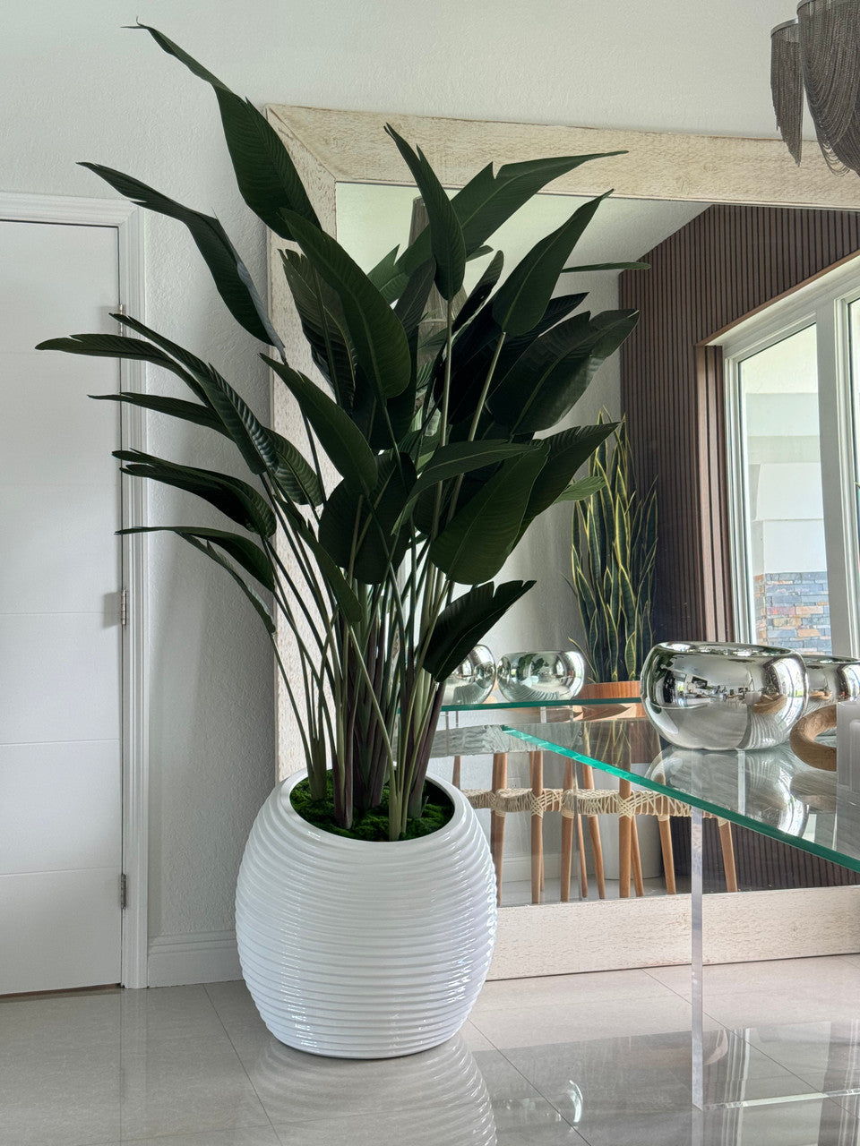 Oiseau de Paradis en Blanc Spiral Pot