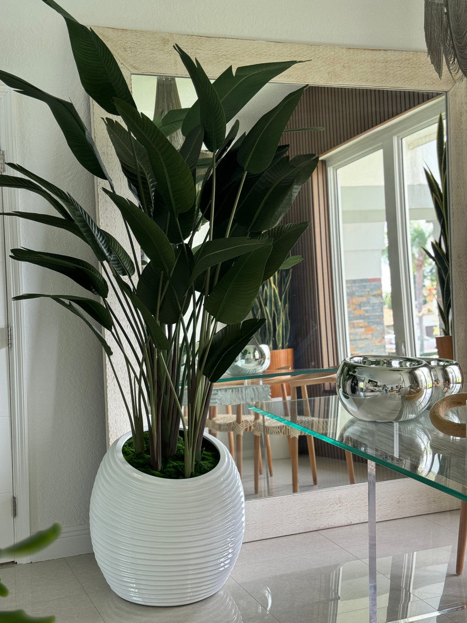 Oiseau de Paradis en Blanc Spiral Pot