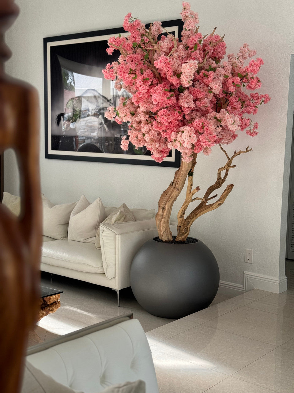 Mat Gun Metal Globe avec Personnalisé Made Two Tone Made Fleurs de Cerisier Arbre