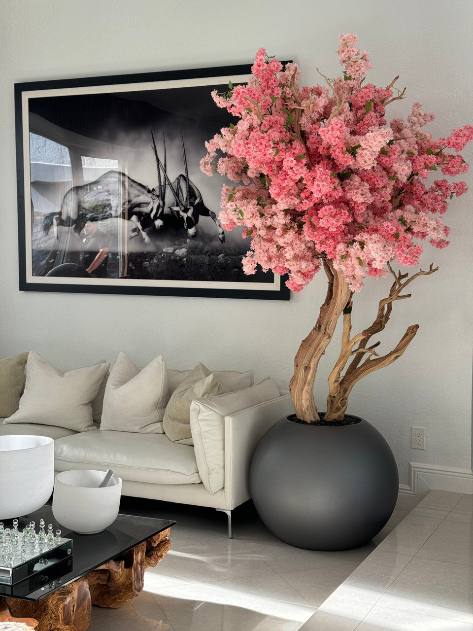 Mat Gun Metal Globe avec Personnalisé Made Two Tone Made Fleurs de Cerisier Arbre
