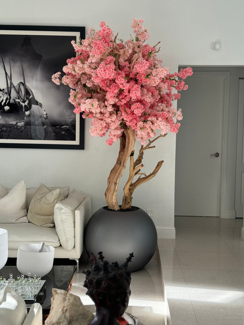 Mat Gun Metal Globe avec Personnalisé Made Two Tone Made Fleurs de Cerisier Arbre