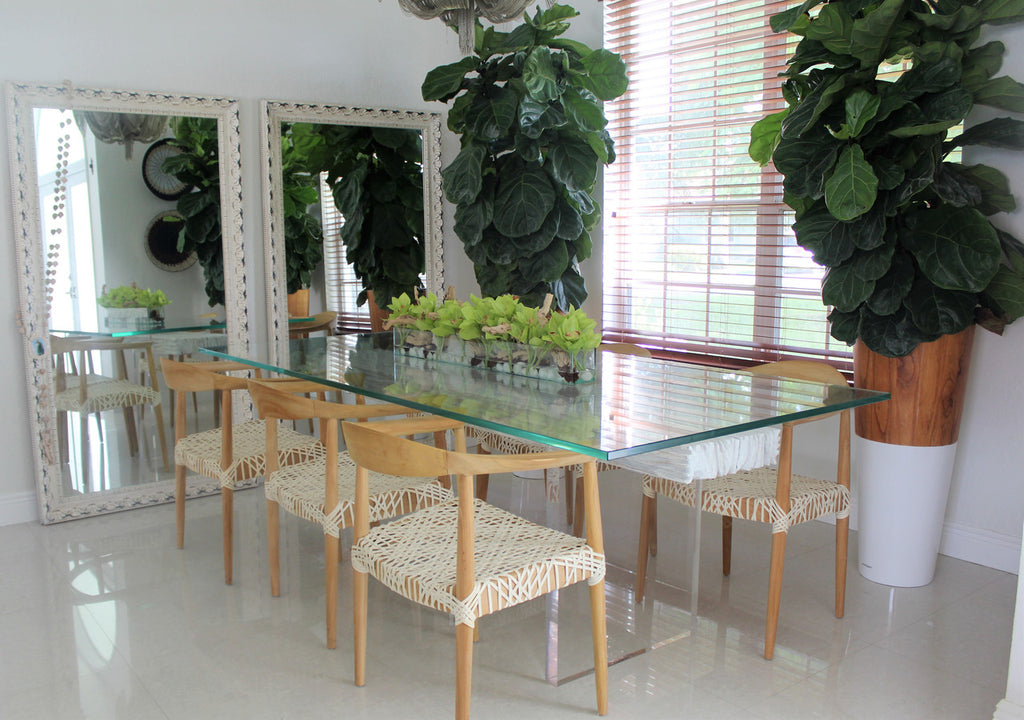 91 Cm Casa Moderna Pot Plateau en Verre avec Vert Orchidées Cymbidium
