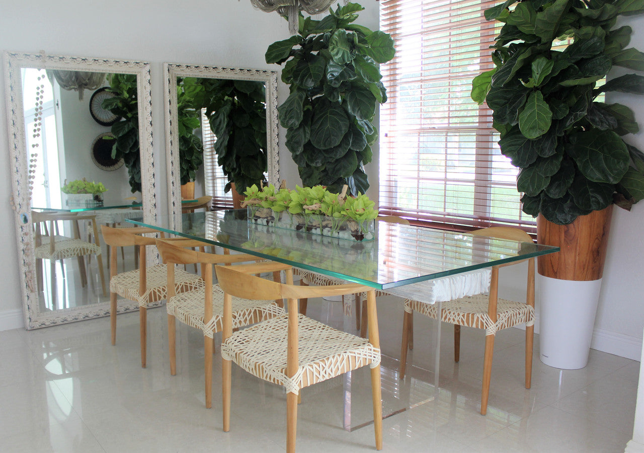 91 Cm Casa Moderna Pot Plateau en Verre avec Vert Orchidées Cymbidium