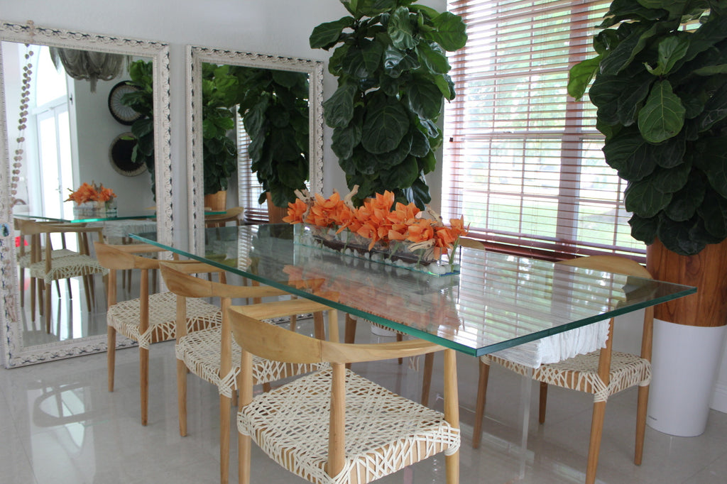 91 Cm Casa Moderna Pot Plateau en Verre avec Orange Orchidées Cymbidium