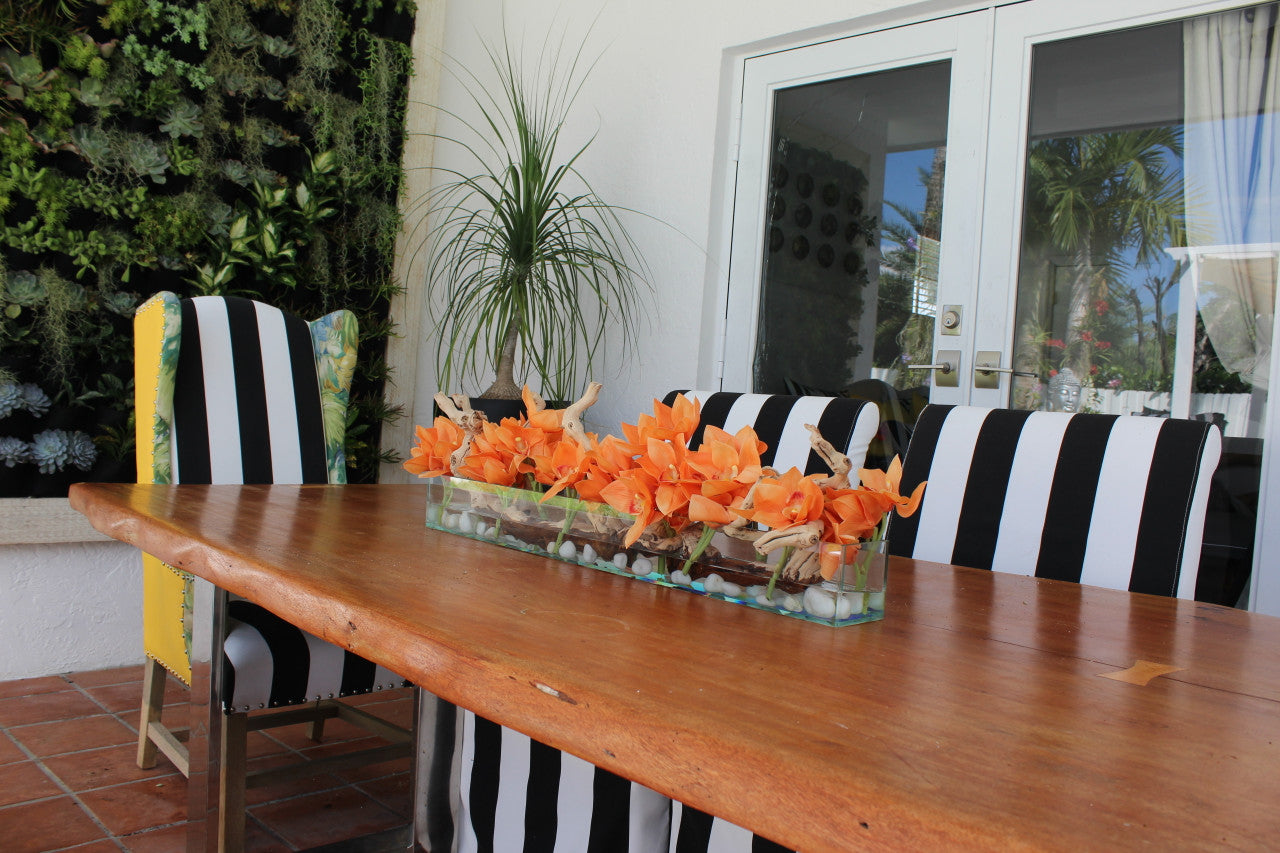 91 Cm Casa Moderna Pot Plateau en Verre avec Orange Orchidées Cymbidium