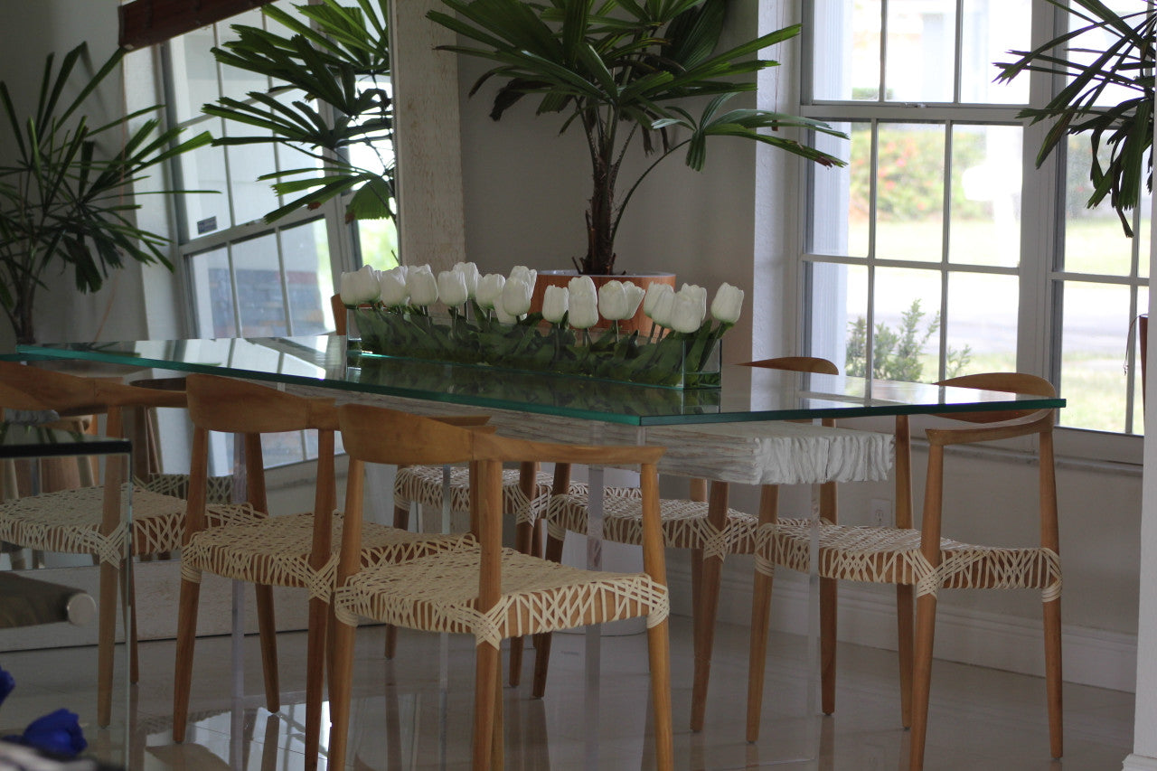 122 Cm Casa Moderna Pot Plateau en Verre avec Blanc Tulipes