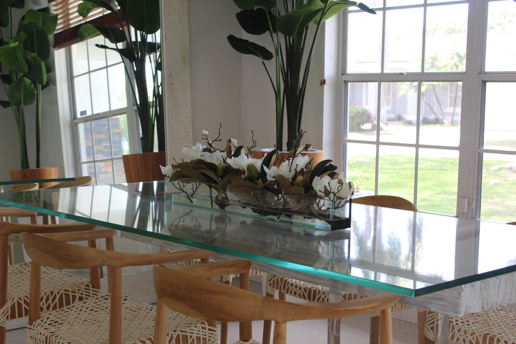91 Cm Casa Moderna Pot Plateau en Verre avec Blanc Magnolias