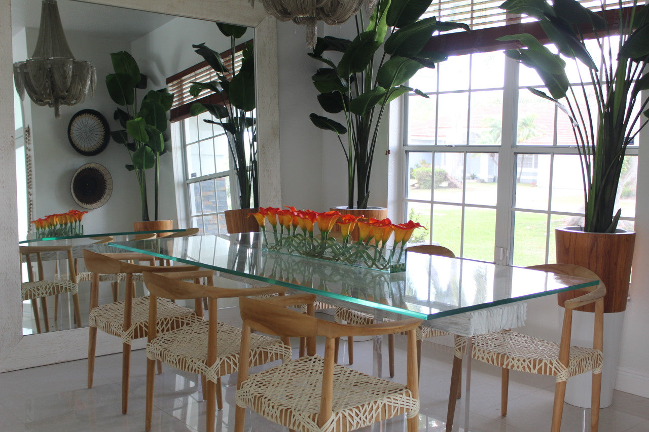 91 Cm Casa Moderna Pot Plateau en Verre avec Mango Arums