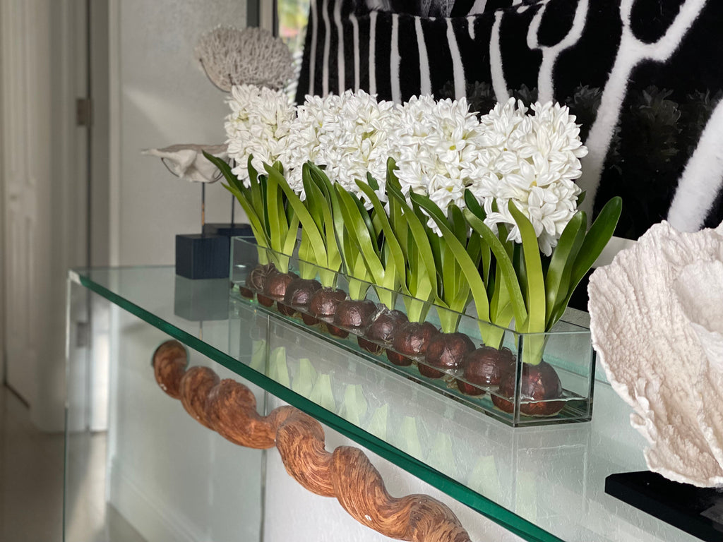 91 Cm Casa Moderna Pot Plateau en Verre avec Blanc Jacinthes