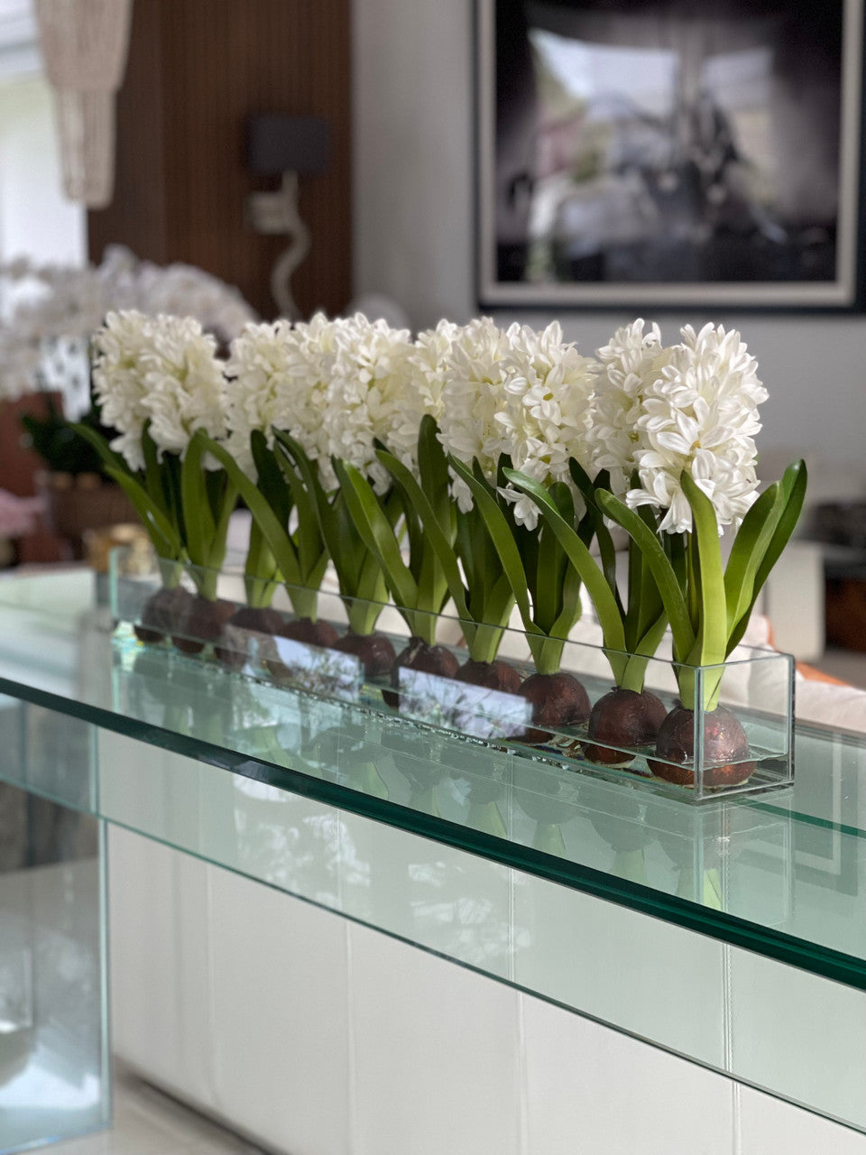 91 Cm Casa Moderna Pot Plateau en Verre avec Blanc Jacinthes