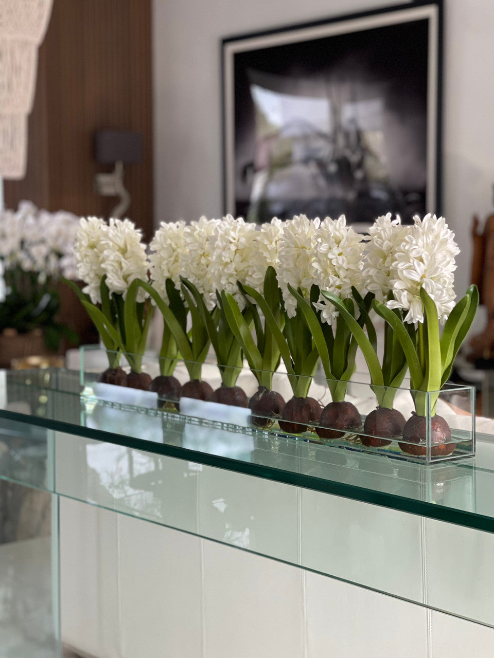 91 Cm Casa Moderna Pot Plateau en Verre avec Blanc Jacinthes