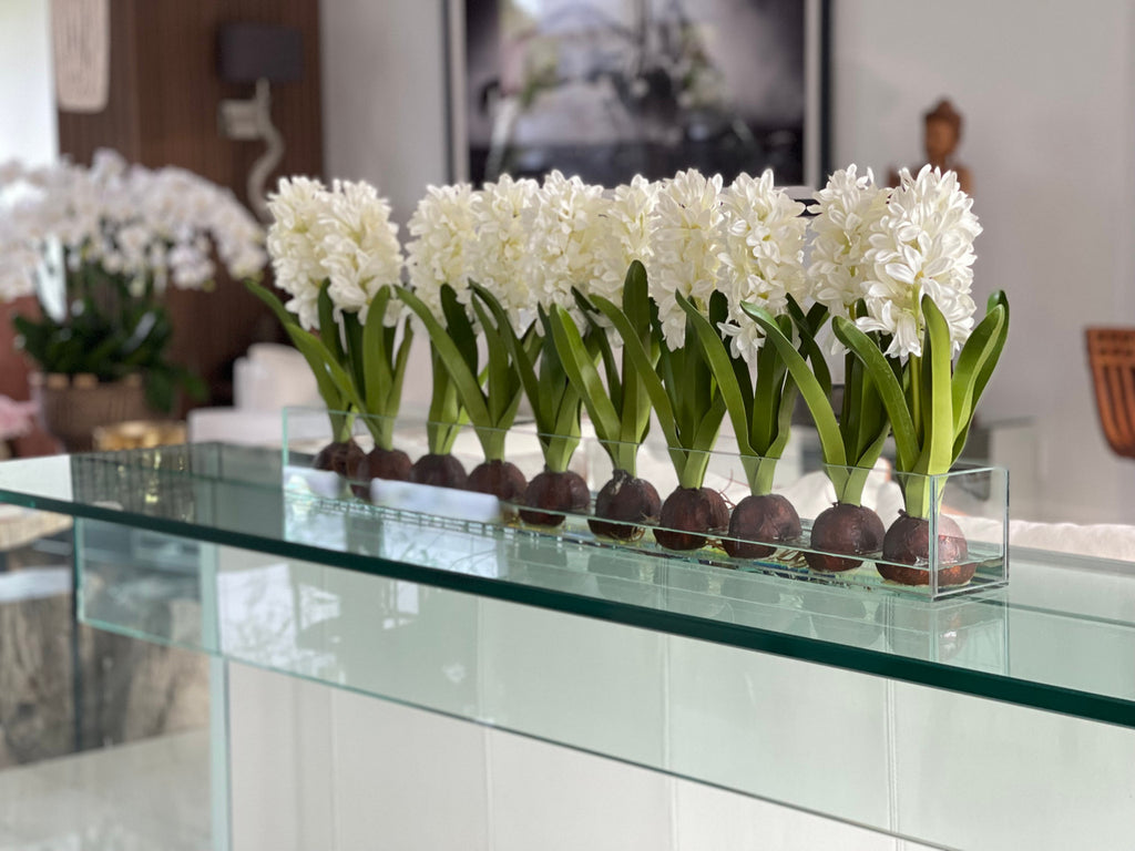 91 Cm Casa Moderna Pot Plateau en Verre avec Blanc Jacinthes