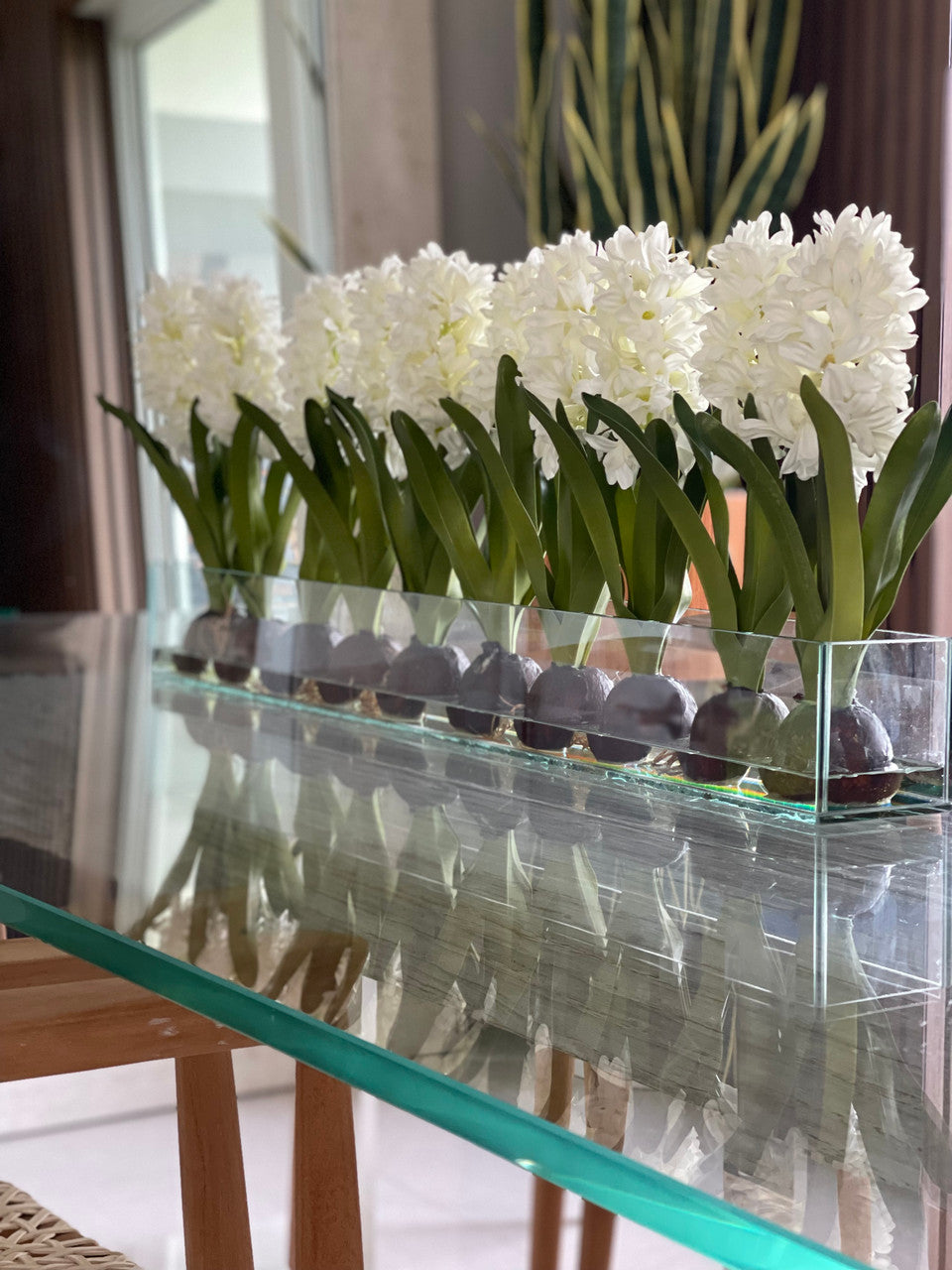 91 Cm Casa Moderna Pot Plateau en Verre avec Blanc Jacinthes