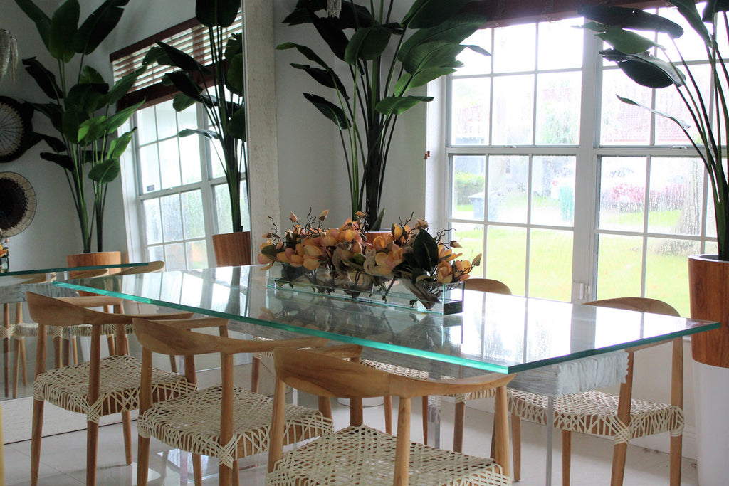 91 Cm Casa Moderna Pot Plateau en Verre avec Peach Magnolias