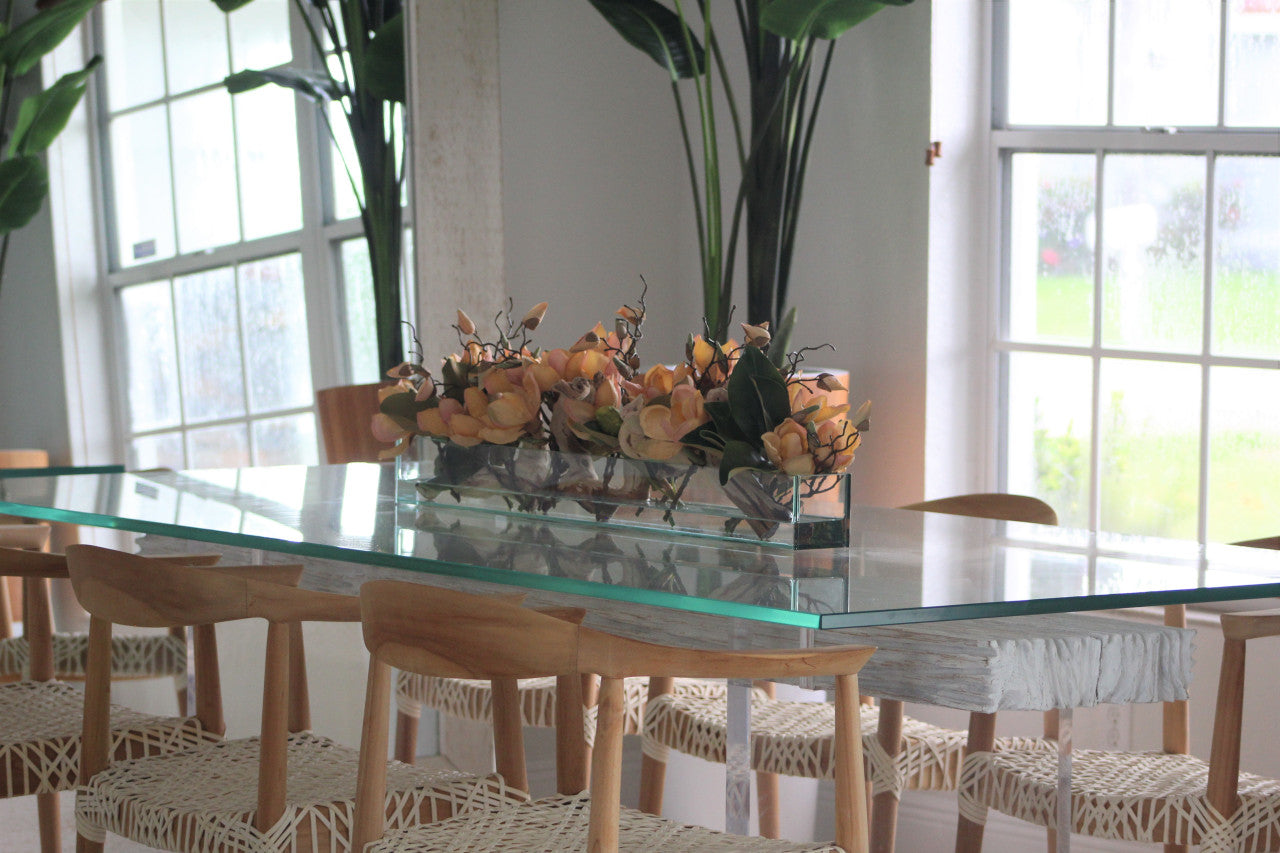 91 Cm Casa Moderna Pot Plateau en Verre avec Peach Magnolias